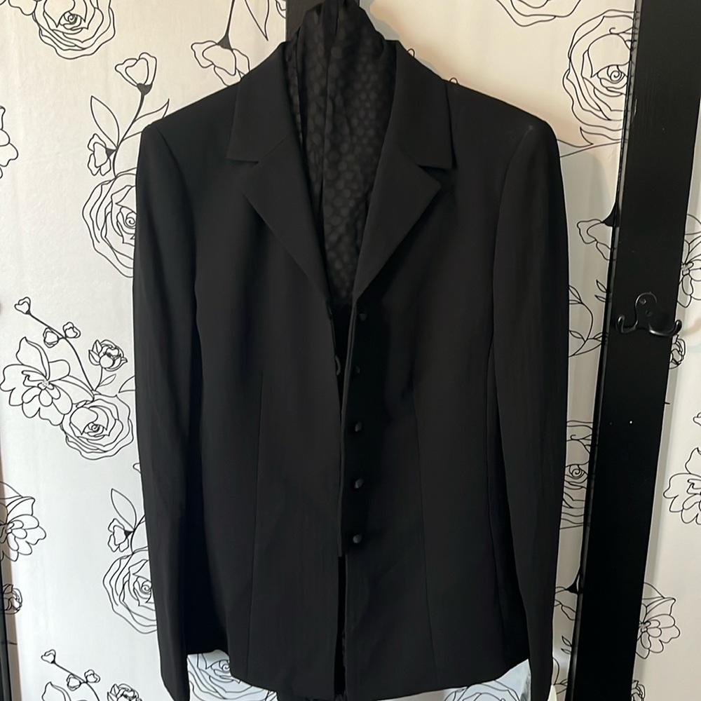 Kasper black suit with skirt and scarf.